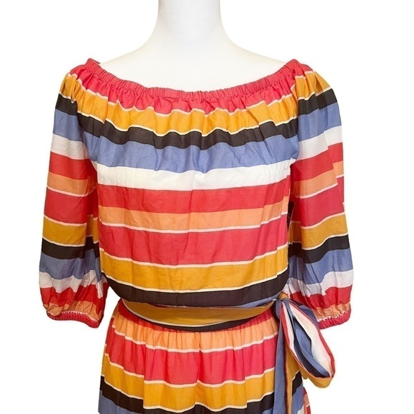 Boston Proper NWT Multi Stripe Off the Shoulder Tiered Maxi Dress Summer Size S - Picture 3 of 10